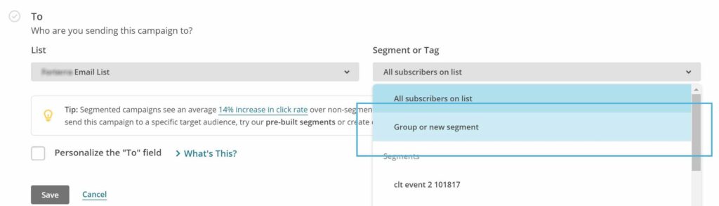 screenshot of mailchimp conditions of groups