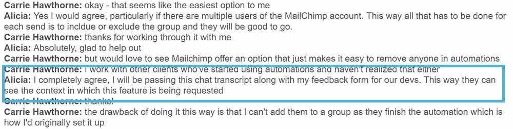 chat message from mailchimp support